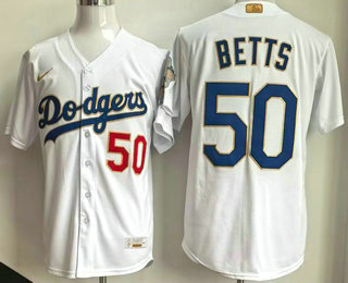 Men's Los Angeles Dodgers #50 Mookie Betts White 2026 Gold Collection Stadium Jersey