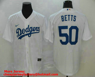 Men's Los Angeles Dodgers #50 Mookie Betts White Stitched MLB Cool Base Nike Jersey