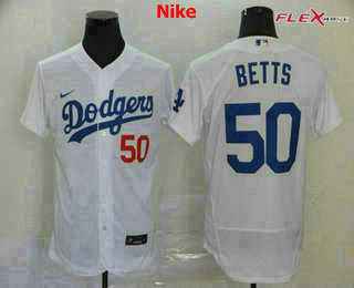 Men's Los Angeles Dodgers #50 Mookie Betts White Stitched MLB Flex Base Nike Jersey