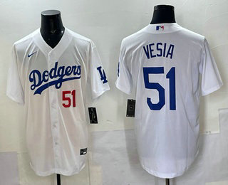 Men's Los Angeles Dodgers #51 Alex Vesia White Cool Base Jersey