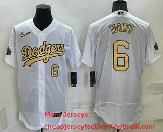 Men's Los Angeles Dodgers #6 Trea Turner Number White 2022 All Star Stitched Flex Base Nike Jersey