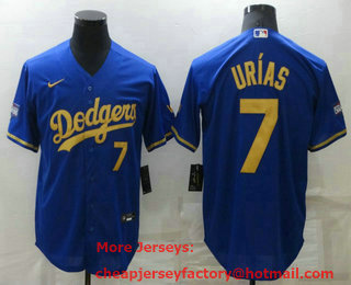 Men's Los Angeles Dodgers #7 Julio Urias Blue Gold Stitched MLB Cool Base Nike Fashion Jersey