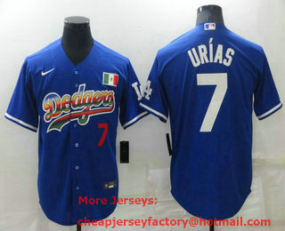 Men's Los Angeles Dodgers #7 Julio Urias Blue With Red Stitched MLB Cool Base Nike Fashion Jersey