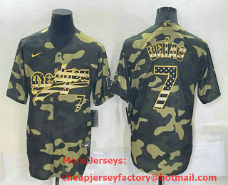 Men's Los Angeles Dodgers #7 Julio Urias Camo Flag Stitched Cool Base Nike Jersey