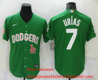 Men's Los Angeles Dodgers #7 Julio Urias Green 2021 Mexican Heritage Stitched Baseball Jersey