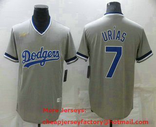 Men's Los Angeles Dodgers #7 Julio Urias Grey Cooperstown Collection Cool Base Stitched Nike Jersey