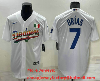 Men's Los Angeles Dodgers #7 Julio Urias Rainbow White Mexico Cool Base Nike Jersey