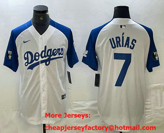 Men's Los Angeles Dodgers #7 Julio Urias White Blue Fashion Stitched Cool Base Limited Jersey 11