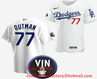 Men's Los Angeles Dodgers #77 James Outman 2022 White Vin Scully Patch Cool Base Stitched Jersey