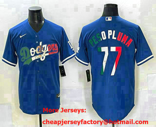 Men's Los Angeles Dodgers #77 Peso Pluma Blue Mexico Stitched Jersey
