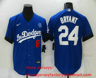 Men's Los Angeles Dodgers #8 #24 Kobe Bryant Blue 2021 City Connect Number Cool Base Stitched Jersey
