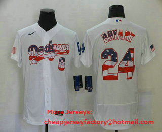 Men's Los Angeles Dodgers #8 #24 Kobe Bryant White USA Flag Stitched MLB Flex Base Nike Jersey
