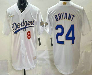 Men's Los Angeles Dodgers #8 24 Kobe Bryant White 2026 Gold Collection Stadium Jersey