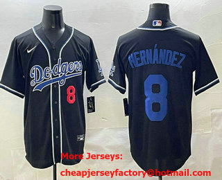 Men's Los Angeles Dodgers #8 Enrique Hernandez Black Blue Fashion Baseball Jersey
