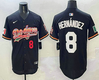 Men's Los Angeles Dodgers #8 Enrique Hernandez Black Rainbow Mexico Cool Base Stitched Jersey