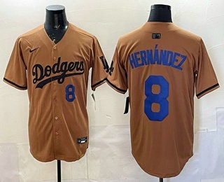 Men's Los Angeles Dodgers #8 Enrique Hernandez Number Olive Cool Base Limited Stitched Jersey