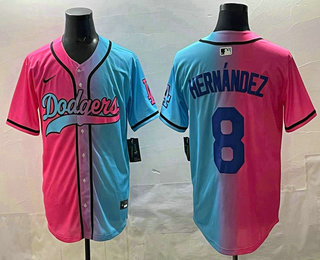 Men's Los Angeles Dodgers #8 Enrique Hernandez Pink Blue Split Limited Baseball Jersey