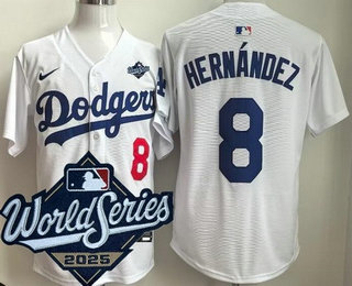 Men's Los Angeles Dodgers #8 Enrique Hernandez White 2025 World Series Limited Jersey