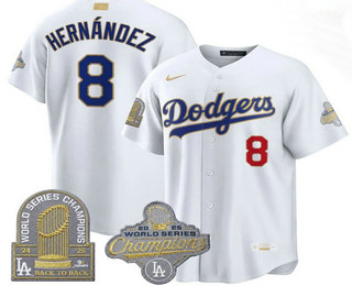 Men's Los Angeles Dodgers #8 Enrique Hernandez White Gold 9x Champs Collection Stadium Jersey
