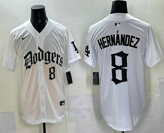 Men's Los Angeles Dodgers #8 Enrique Hernandez White Gothic Style Vapor Limited Stitched Baseball Jersey