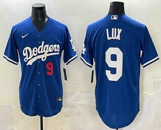 Men's Los Angeles Dodgers #9 Gavin Lux Number Blue Stitched Cool Base Nike Jersey