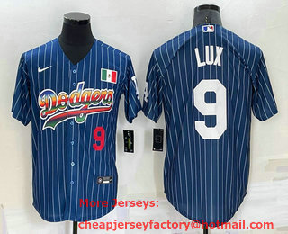 Men's Los Angeles Dodgers #9 Gavin Lux Number Rainbow Blue Red Pinstripe Mexico Cool Base Nike Jersey