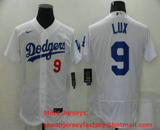 Men's Los Angeles Dodgers #9 Gavin Lux White Stitched MLB Flex Base Nike Jersey