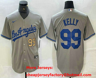 Men's Los Angeles Dodgers #99 Joe Kelly Number Grey Alternate Cool Base Jersey 12
