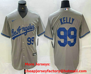 Men's Los Angeles Dodgers #99 Joe Kelly Number Grey Alternate Cool Base Jersey 13