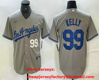 Men's Los Angeles Dodgers #99 Joe Kelly Number Grey Alternate Cool Base Jersey 14