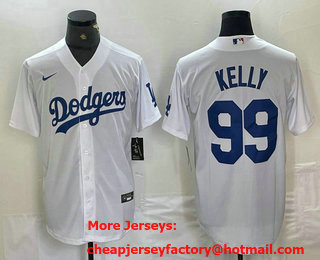 Men's Los Angeles Dodgers #99 Joe Kelly White Stitched Cool Base Nike Jersey 01