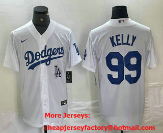 Men's Los Angeles Dodgers #99 Joe Kelly White Stitched Cool Base Nike Jersey 02