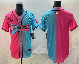 Men's Los Angeles Dodgers Blank Pink Blue Split Limited Baseball Jersey