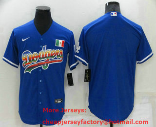 Men's Los Angeles Dodgers Blank Rainbow Blue Mexico Cool Base Nike Jersey