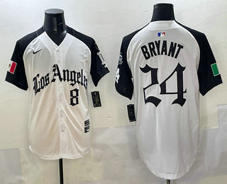 Men's Los Angeles Dodgers Front #8 24 Kobe Bryant White Black Mexico 2025 LA Limited Stitched Jersey