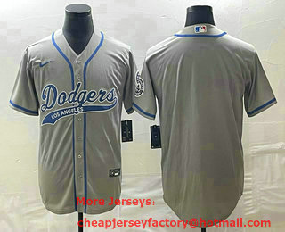 Men's Los Angeles Dodgers Grey Blank With Patch Cool Base Stitched Baseball Jersey 01