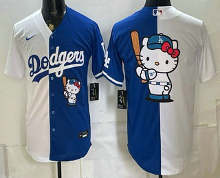 Men's Los Angeles Dodgers Team Big Logo White Royal Split Stitched Baseball Jersey