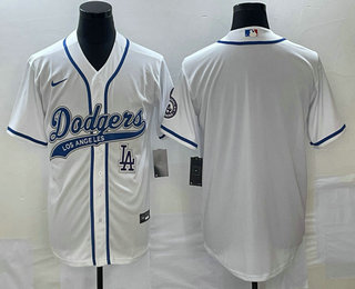Men's Los Angeles Dodgers White Blank With Patch Cool Base Stitched Baseball Jersey 02