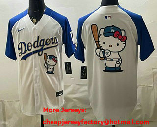 Men's Los Angeles Dodgers White Royal Gold Hello Kitty Vapor Limited Stitched Baseball Jersey