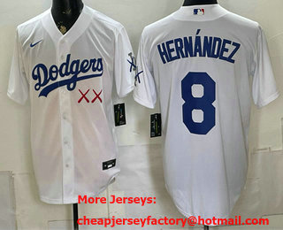 Men's Los Angeles Dodgers x KAWS #8 Enrique Hernandez White Cool Base Jersey