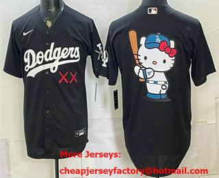 Men's Los Angeles Dodgers x KAWS Team Big Logo Black Cool Base Jersey
