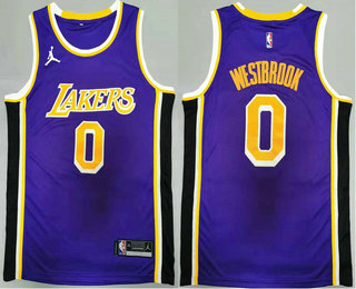 Men's Los Angeles Lakers #0 Russell Westbrook Purple 2021 Jordan Swingman Stitched NBA Jersey