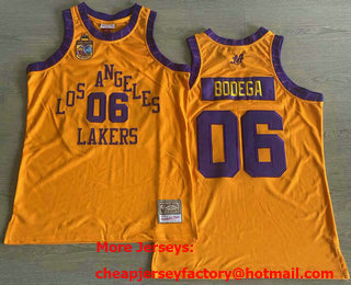 Men's Los Angeles Lakers #06 Bodega Yellow Swingman Throwback Jersey