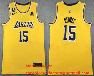 Men's Los Angeles Lakers #15 Austin Reaves Yellow Edition With Patch Stitched Basketball Jersey