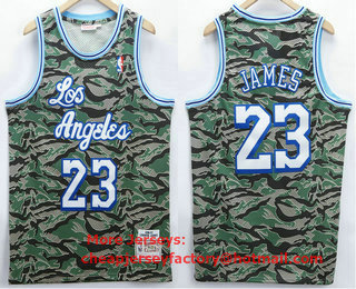 Men's Los Angeles Lakers #23 LeBron James Camo Hardwood Classics Soul Swingman Throwback Jersey