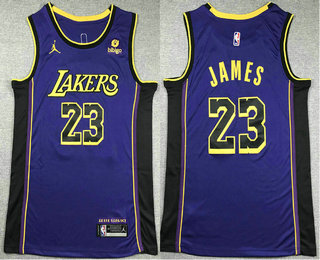 Men's Los Angeles Lakers #23 LeBron James Purple Statement Edition Stitched Jersey