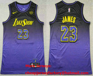 Men's Los Angeles Lakers #23 Lebron James 2024 Purple City Edition Swingman Sponsor Stitched Jersey