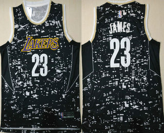 Men's Los Angeles Lakers #23 Lebron James Black City Luminous Jersey