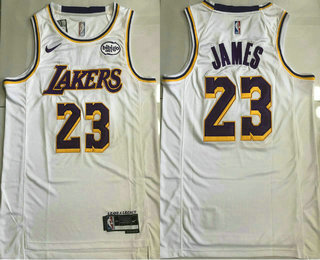 Men's Los Angeles Lakers #23 Lebron James White 2025 AU Sponsor Stitched Jersey