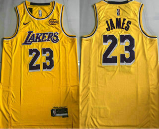 Men's Los Angeles Lakers #23 Lebron James Yellow 2025 AU Sponsor Stitched Jersey